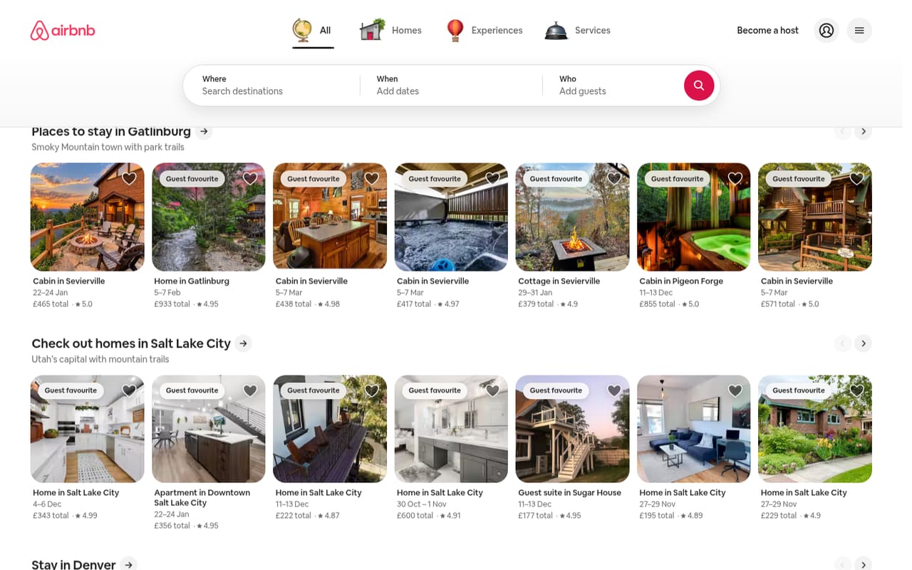 Airbnb Homepage screenshot, captured 16 Oct 2026