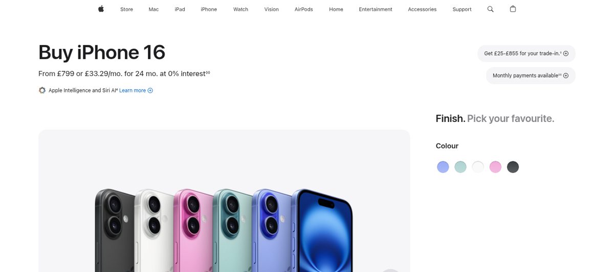 Apple Product page screenshot, captured 16 Oct 2026