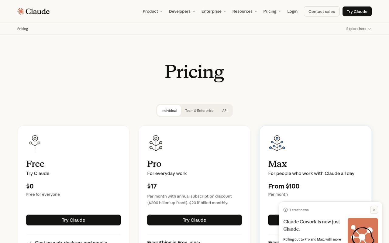 Claude (Anthropic) Pricing page screenshot, captured 16 Oct 2026
