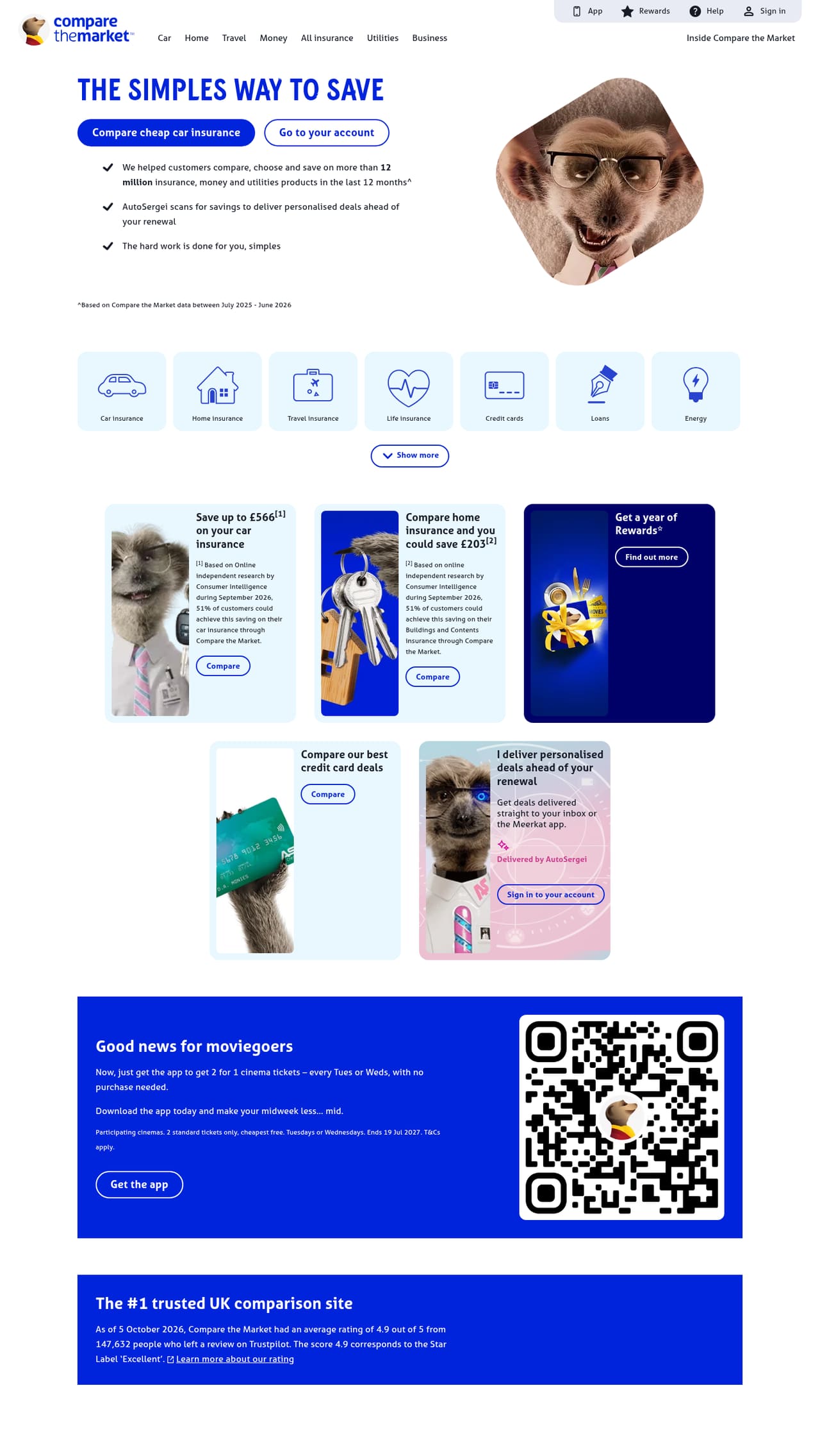 Compare the Market Homepage screenshot, captured 16 Oct 2026
