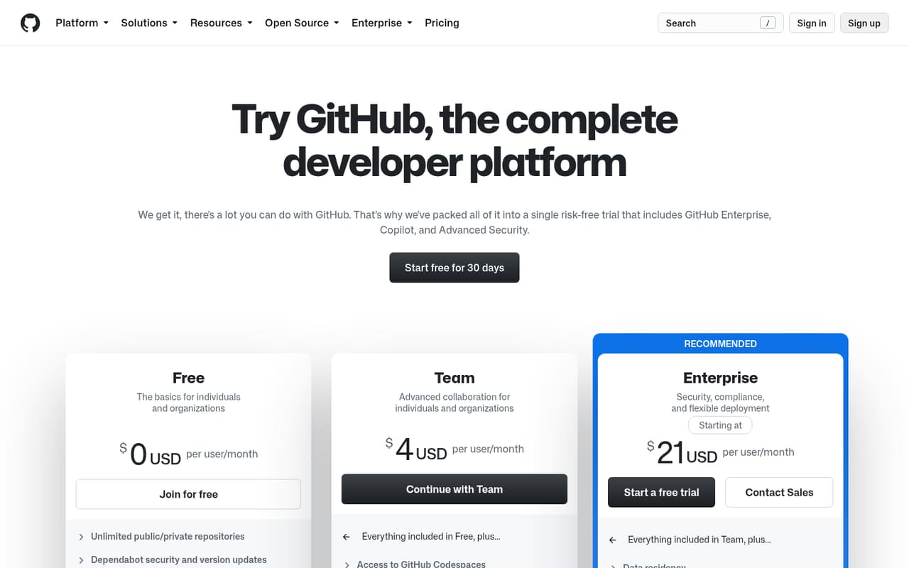 GitHub Pricing page screenshot, captured 16 Oct 2026
