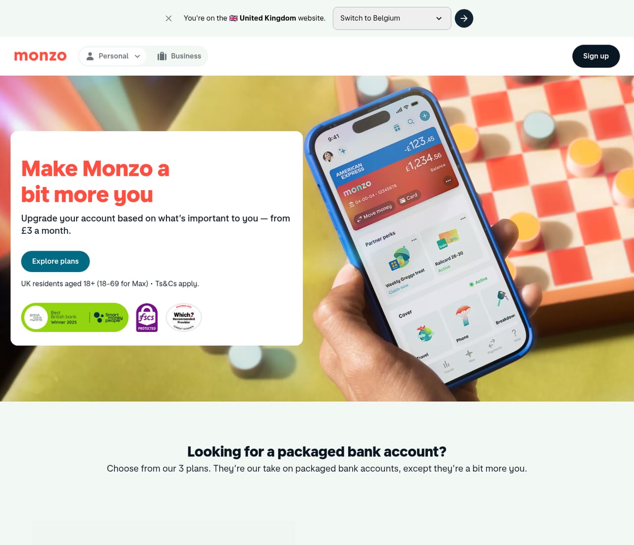 Monzo Pricing page screenshot, captured 16 Oct 2026