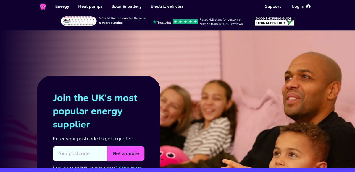 Octopus Energy Homepage screenshot, captured 16 Oct 2026