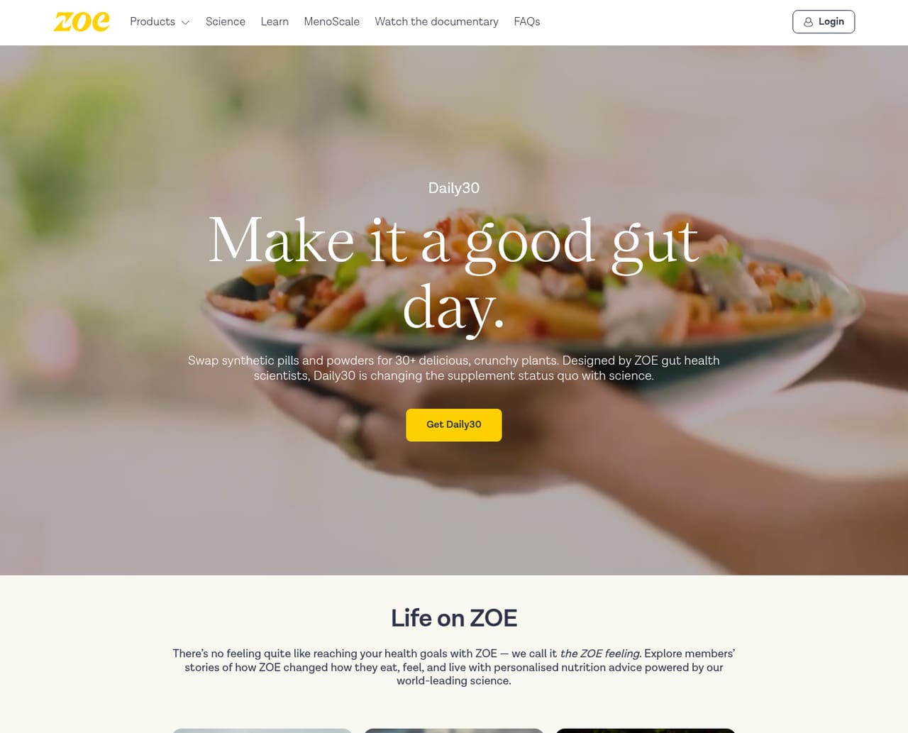 ZOE Homepage screenshot, captured 16 Oct 2026